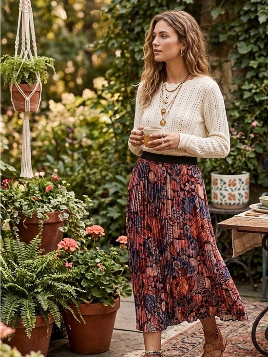 Maeve Dresses & Skirts - Maeve by Anthropologie Floral Pleated maxi Skirt  velvet